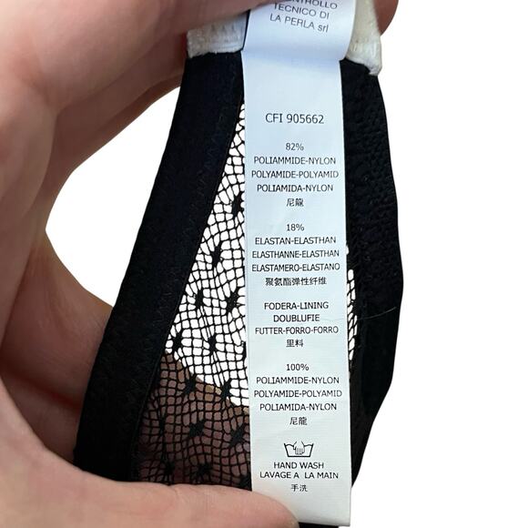 Miss Studio La Perla Sheer Mesh Lace Bra 34B Satin Wired Coquette Black White - Picture 9 of 10